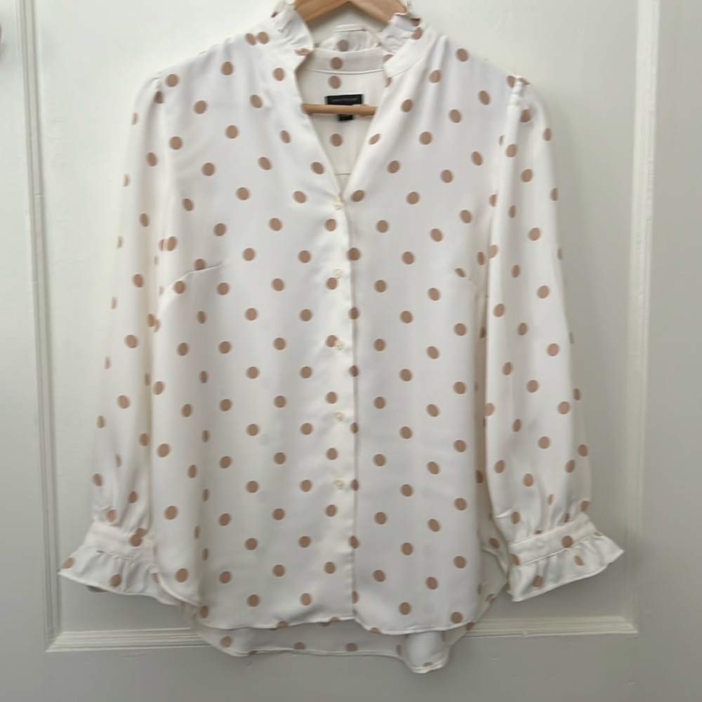 Ann Taylor Cream Ruffled long sleeve Blouse